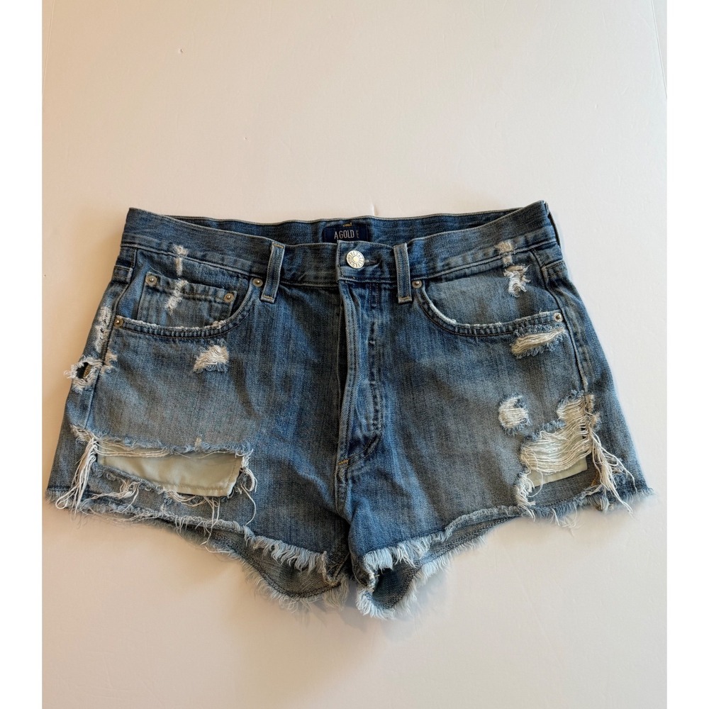 AGOLDE Parker Distressed Denim Shorts Medium Wash High Rise Cut Off Size 25